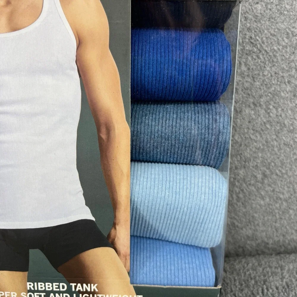 Kenneth Cole Ribbed Tank Men M Blue 5 Pack Classic Fit Soft Cotton Undershirts
